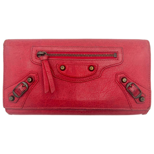 Balenciaga Red Leather City Wallet with Zip Pocket