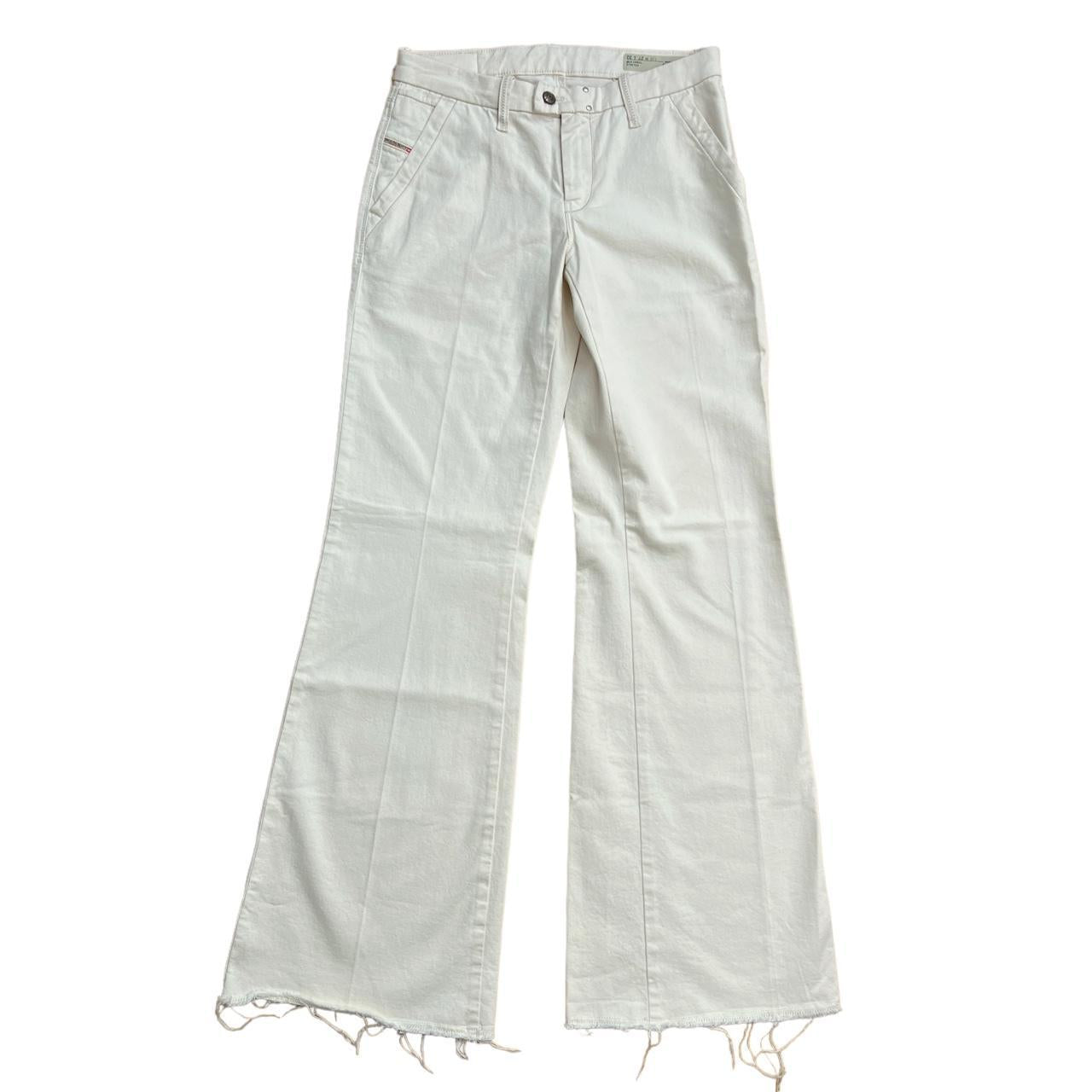 Diesel Cream Colored Flare Leg Wide Leg Low Rise Denim Jeans