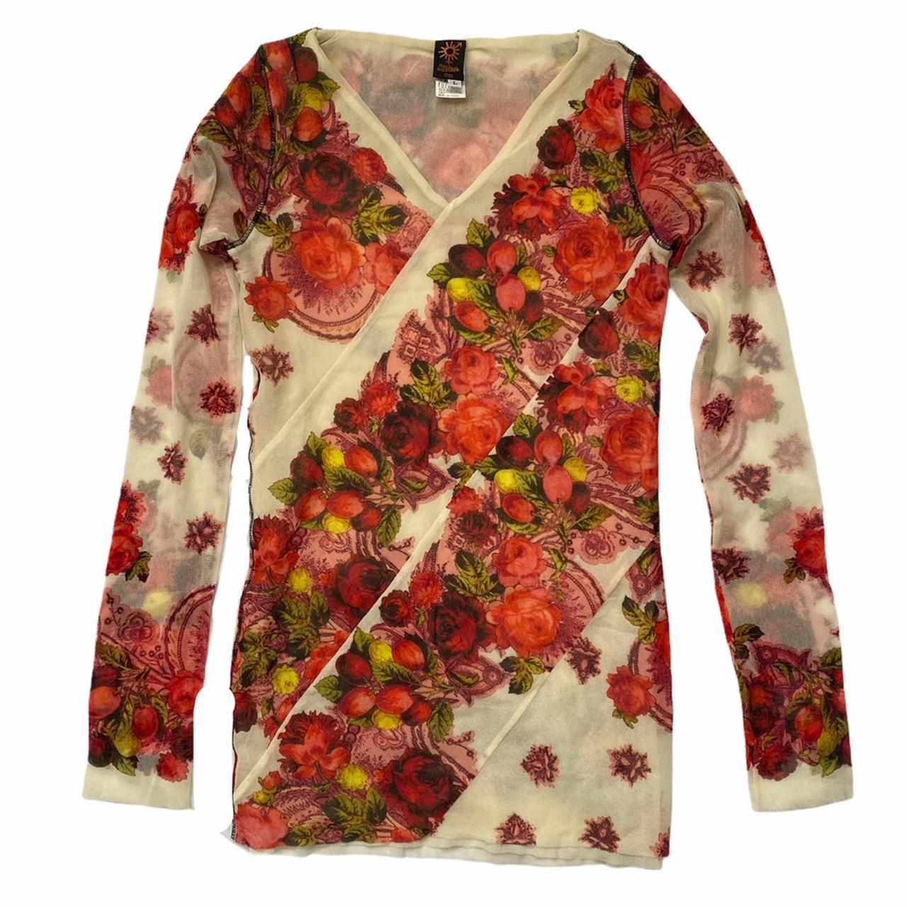 Jean-Paul Gaultier Soleil Floral Printed Stretch Mesh Long Sleeve Top