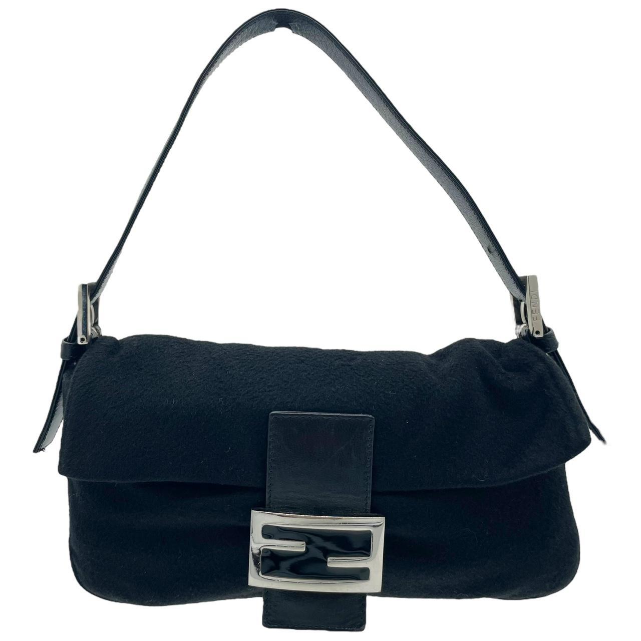 Fendi Black Cashmere & Wool Baguette Shoulder Bag - Outfit Repeater