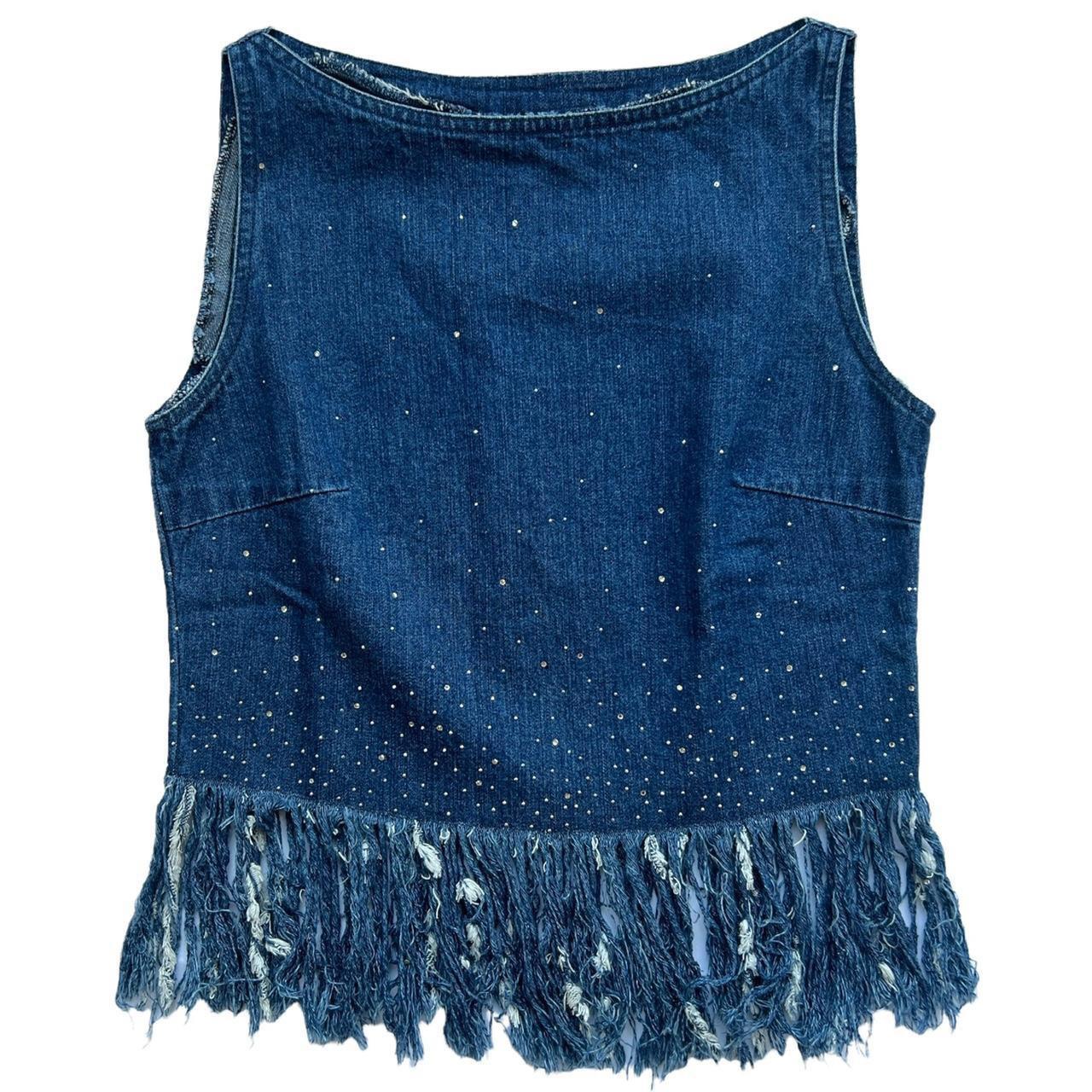 Fendi Jeans Frayed Denim Top with Crystals