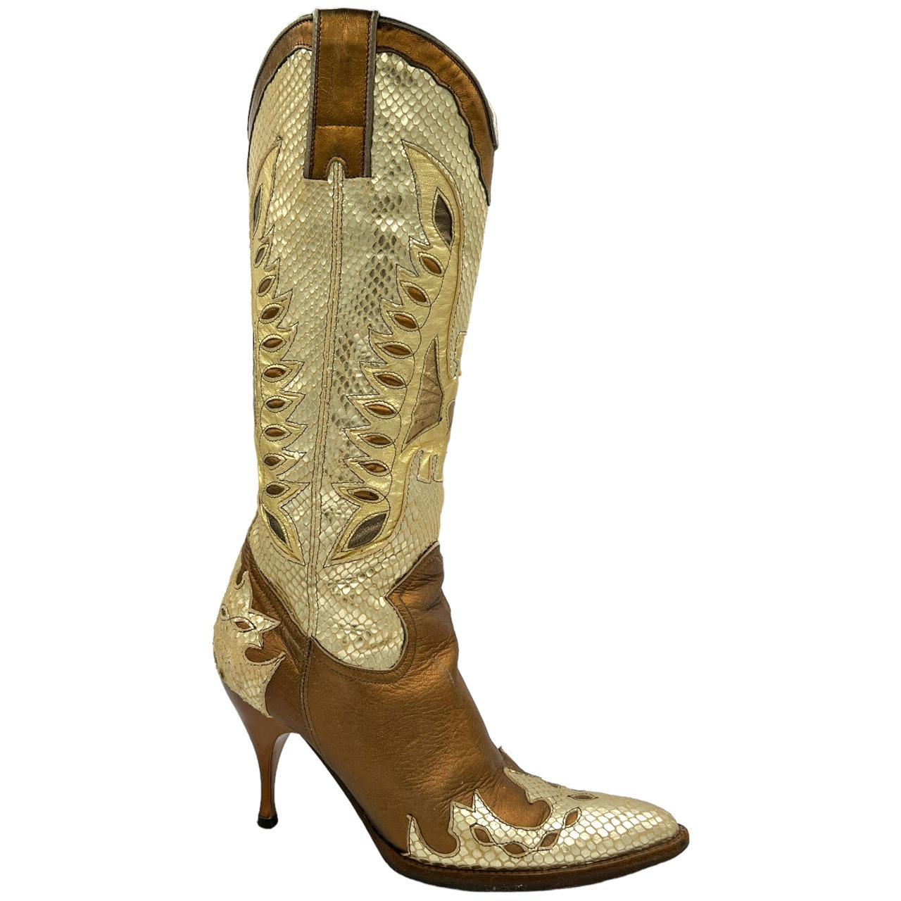 Dolce & Gabbana Metallic Snakeskin Heeled Cowboy Boots