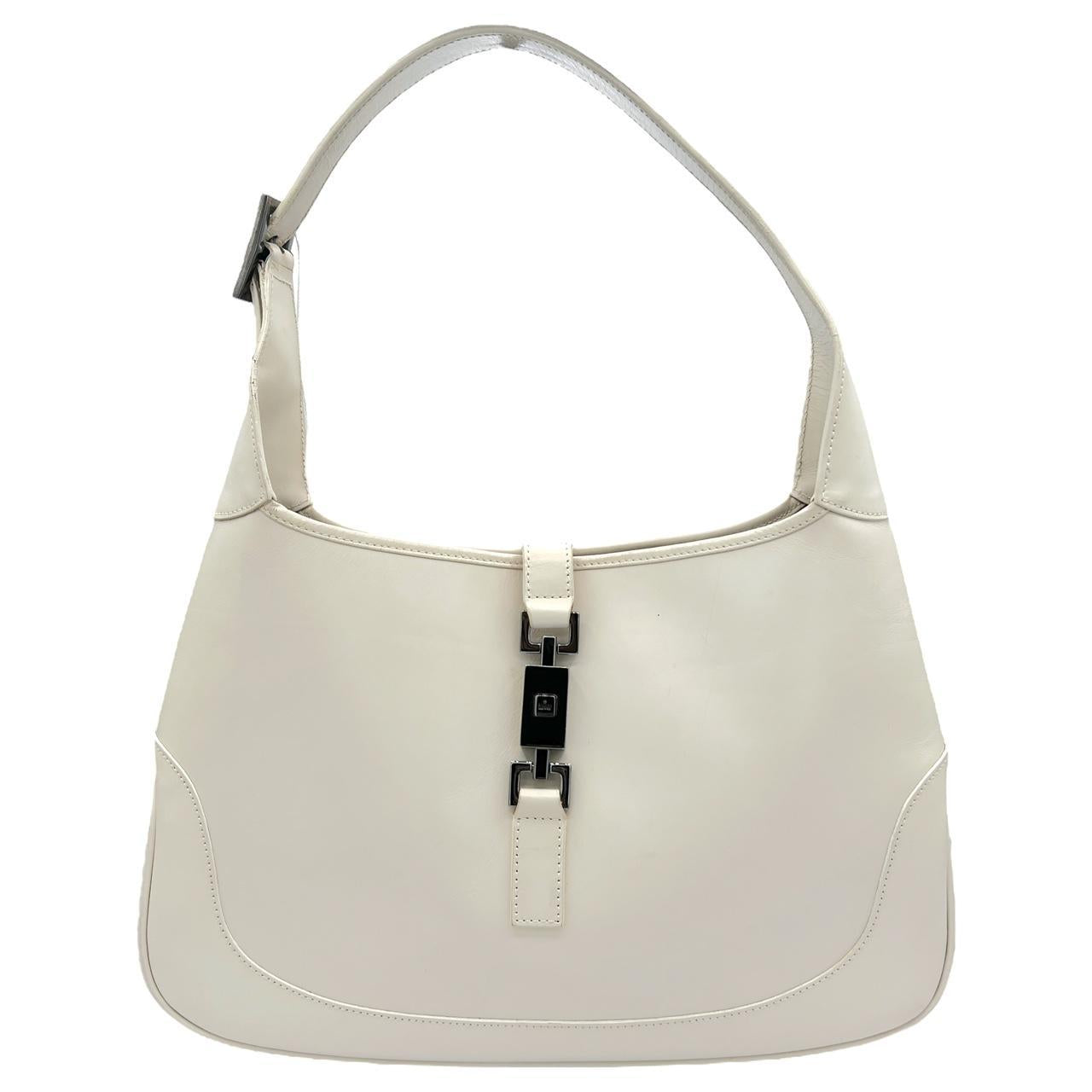 Gucci White Leather Shoulder Bag with Black Hardware