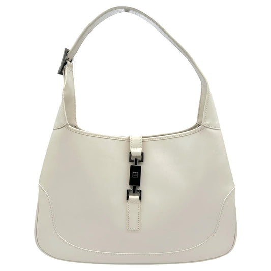 Gucci White Leather Shoulder Bag with Black Hardware