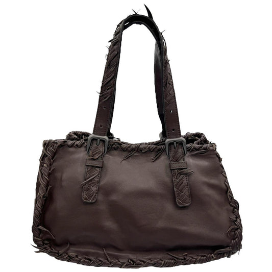 Bottega Veneta Intrecciato Brown Frayed Woven Leather Shoulder Bag - Outfit Repeater