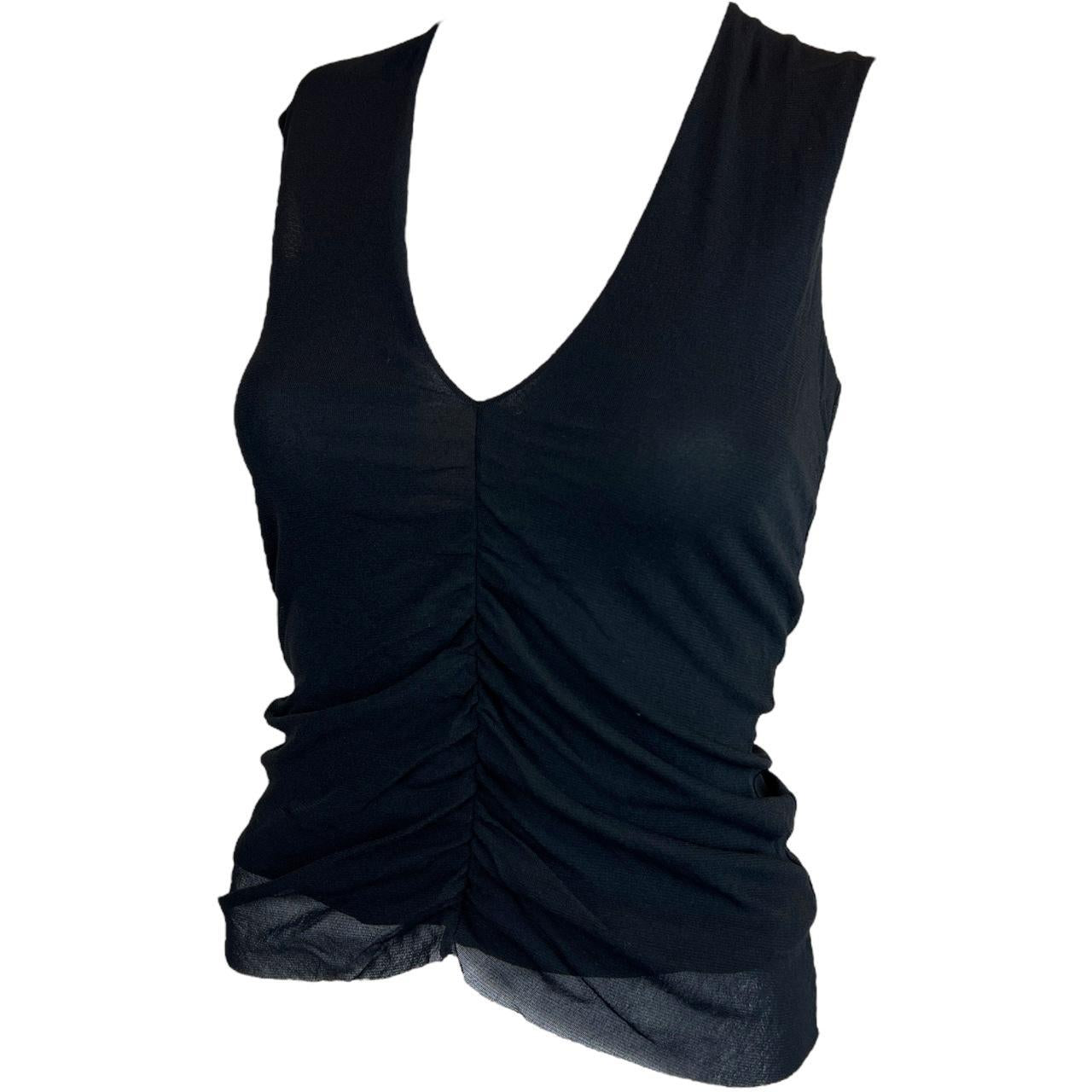 Vivienne Tam Black Mesh Double Layered Tank with Ruching - Outfit Repeater
