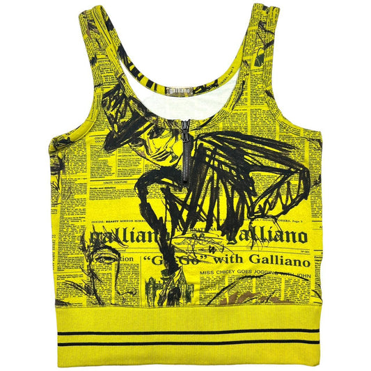 Galliano by John Galliano Green Newspaper Print Tank Top