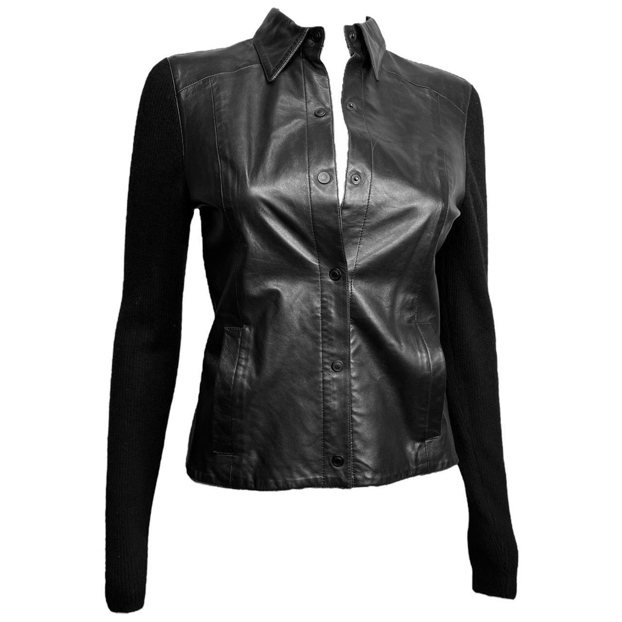 Gucci Black Leather Cashmere Jacket
