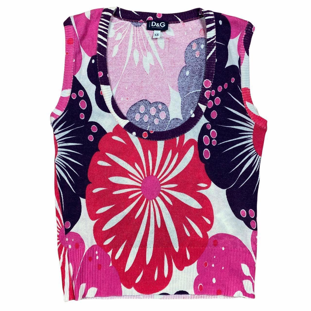 Dolce & Gabbana Pink and Purple Floral Printed Knit Sweater Vest Sweater Tank - Outfit Repeater