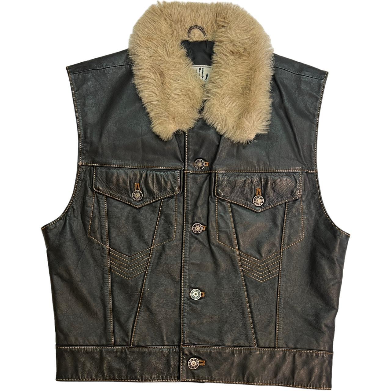 Gaultier Jeans By Jean-Paul Gaultier Navy Faux Leather and Faux Fur Collar Vest - Outfit Repeater