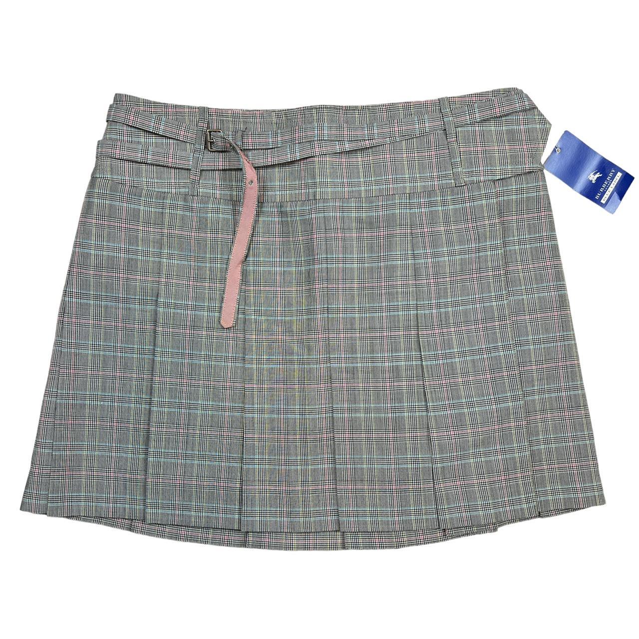 Burberry Gray and Pink Plaid Pleated Mini Skirt