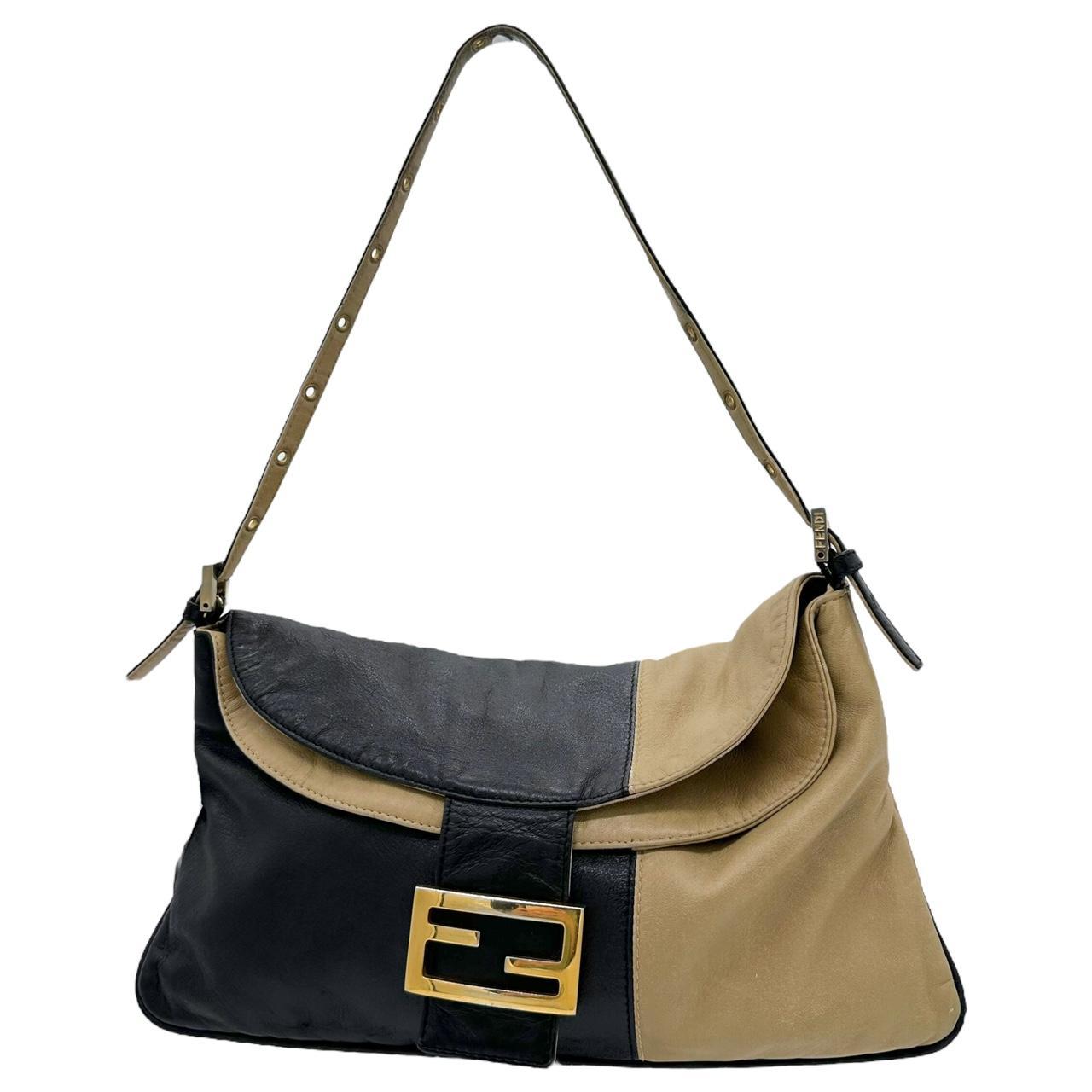 Fendi Two Tone Leather Fold-Over Baguette Shoulder Bag - Outfit Repeater