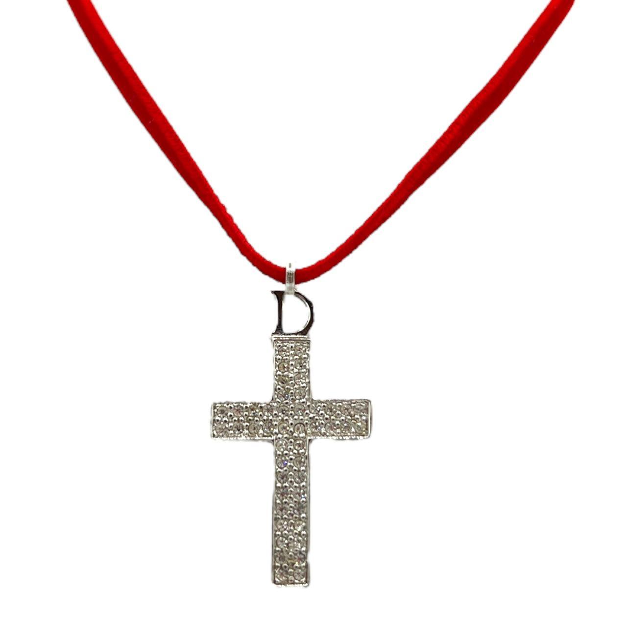 Dior by John Galliano Red Velvet Crystal Cross Choker Necklace - Outfit Repeater