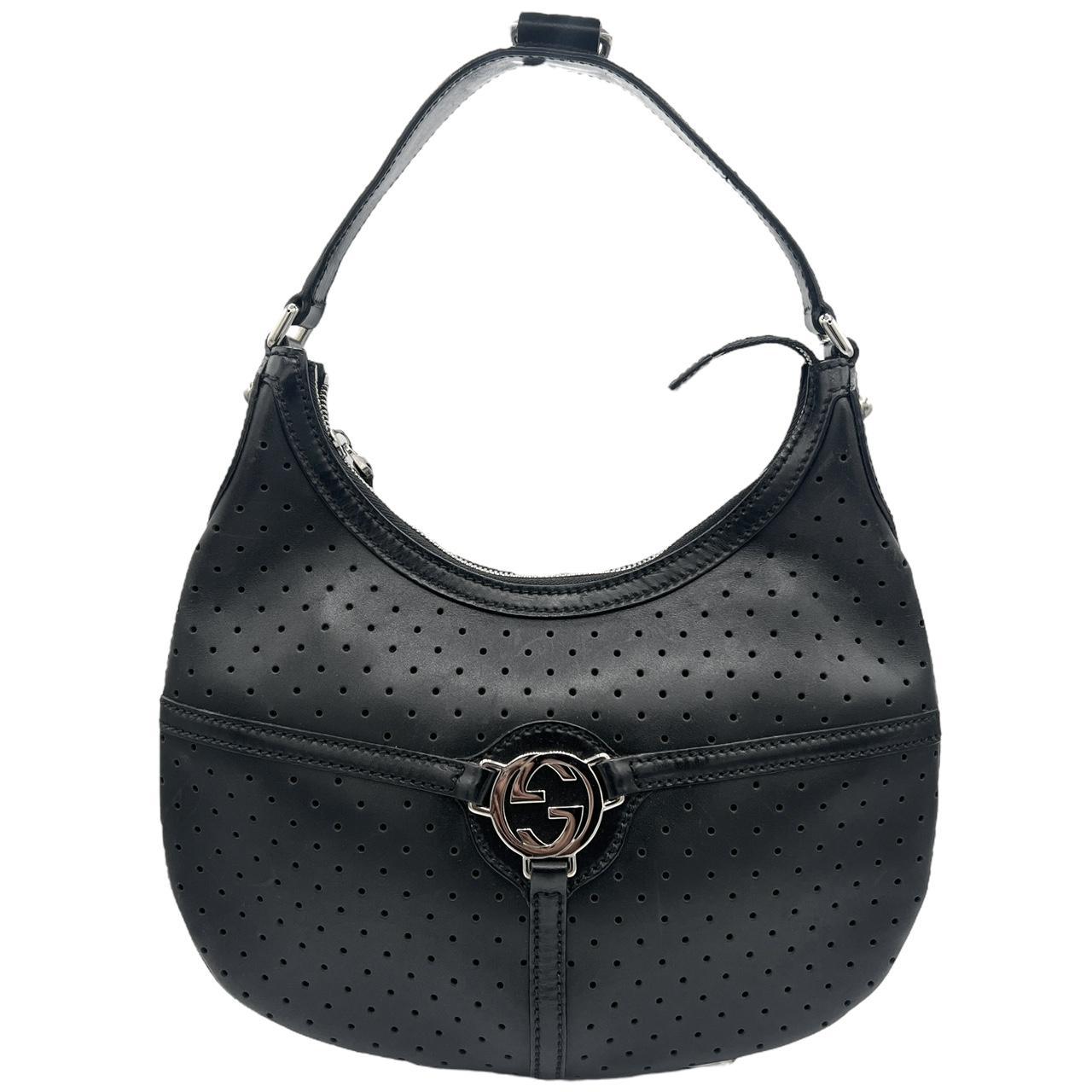 Gucci Black Leather Logo Shoulder Bag