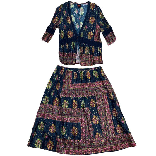 Jean Paul Gaultier Black Floral Mid Length Skirt and Cropped Blouse Set - Outfit Repeater