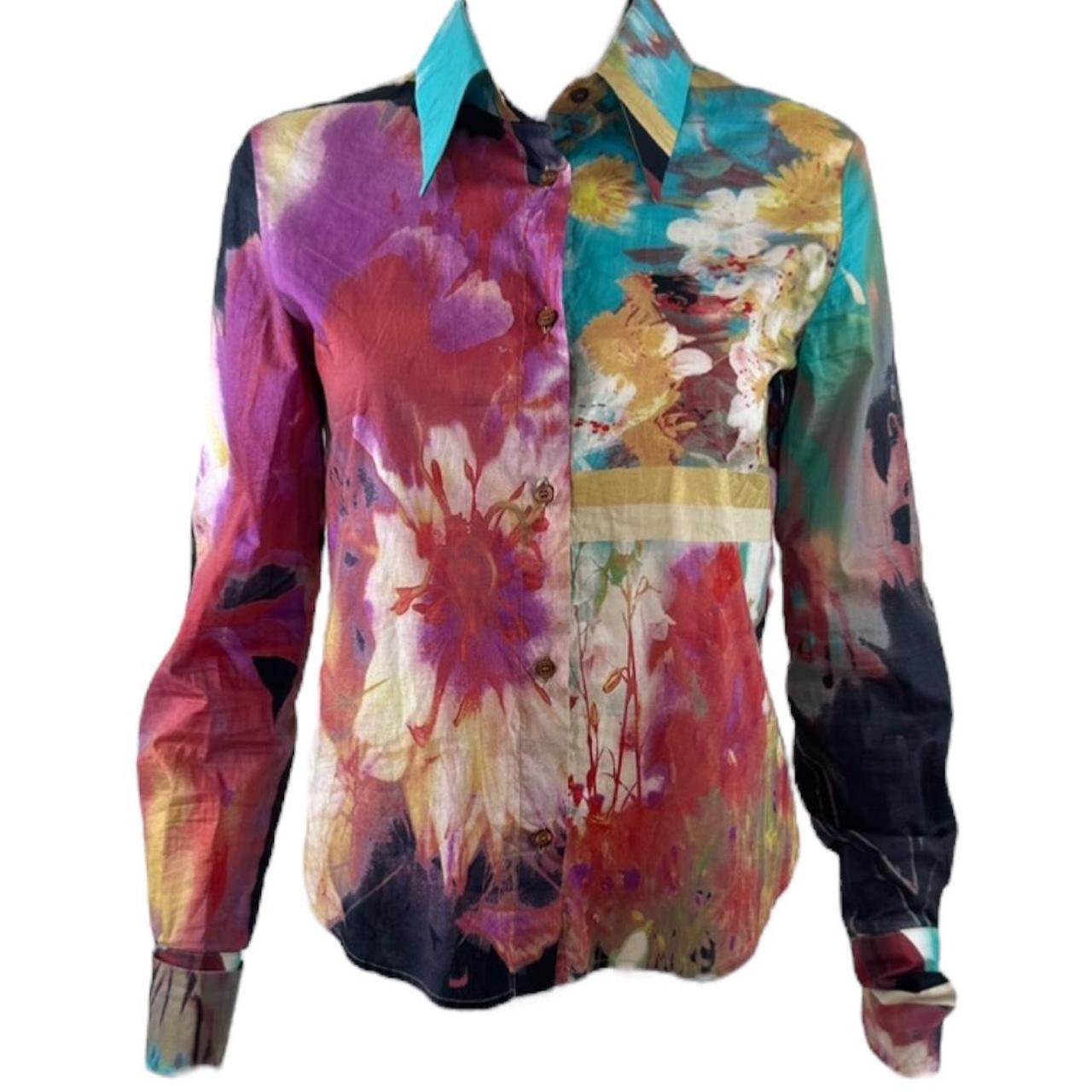 Just Cavalli Multicolor Printed Blouse with Classic Collar