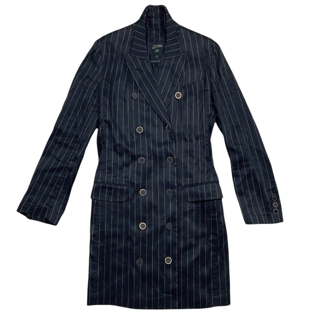 Jean Paul Gaultier Femme Black Pinstriped Mid-Length Trench Coat / Blazer - Outfit Repeater