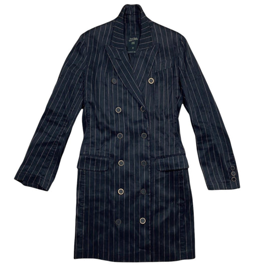 Jean Paul Gaultier Femme Black Pinstriped Mid-Length Trench Coat / Blazer