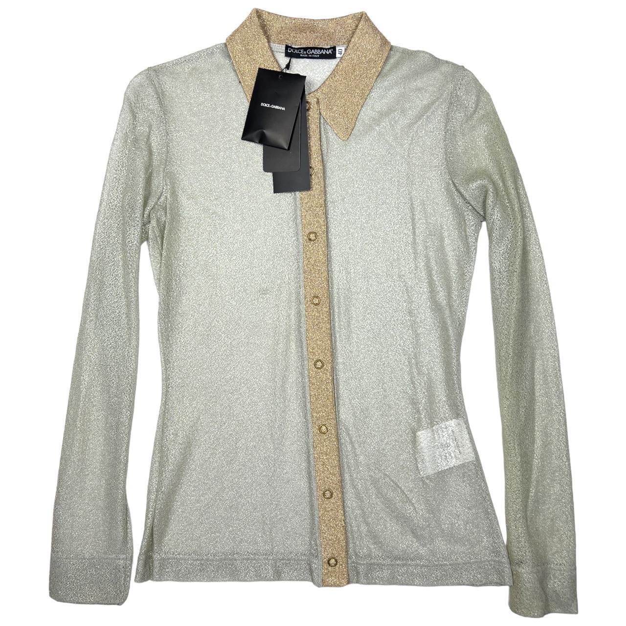 Dolce & Gabbana Silver and Gold Sheer Button Up Blouse - Outfit Repeater