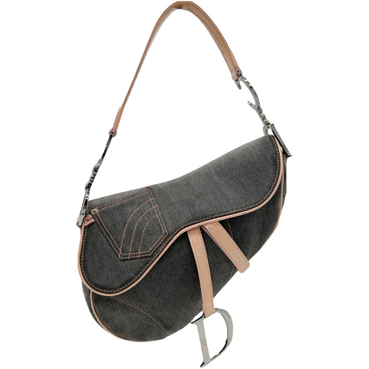 Dior Gray Denim & Pink Leather Classic Saddle Bag - Outfit Repeater