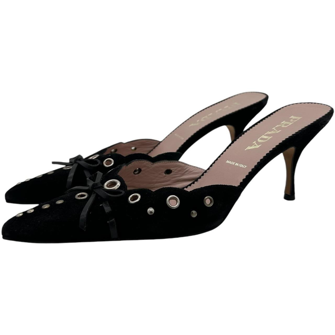 Prada Black Suede Rivet Kitten Heels