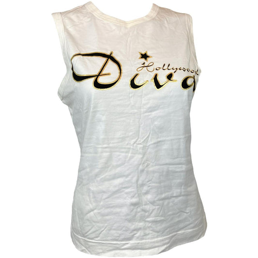 Dolce & Gabbana White and Gold Hollywood Dive Graphic Tank T-Shirt - Outfit Repeater