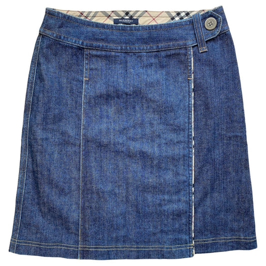 Burberry London Denim Mid-Length Skirt with Nova Check Trim