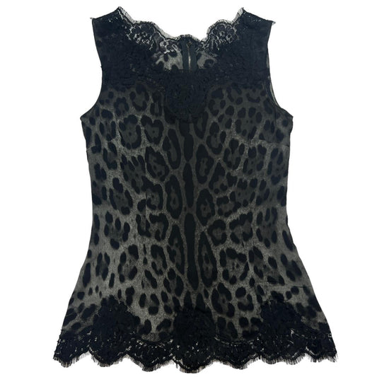 Dolce & Gabbana Silk Leopard Blouse with Lace Trim - Outfit Repeater