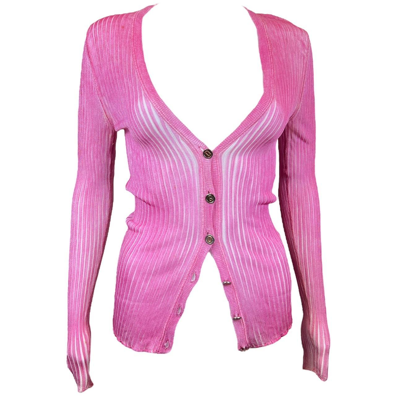 Dolce & Gabbana Pink Semi Sheer Stretch Cardigan Top - Outfit Repeater