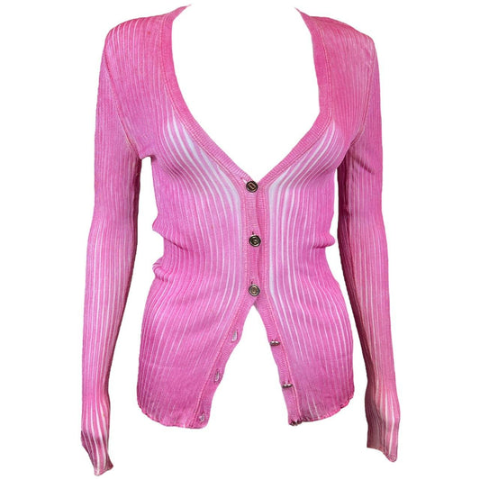 Dolce & Gabbana Pink Semi Sheer Stretch Cardigan Top - Outfit Repeater