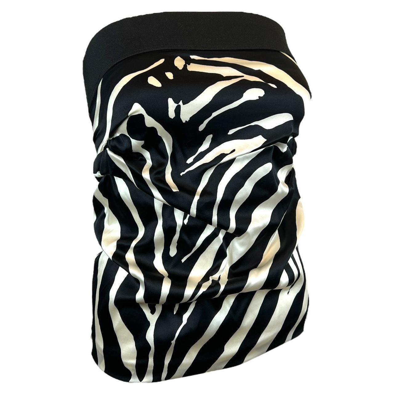 Dolce & Gabbana Zebra Print Silk Blend Strapless Tube Top Blouse