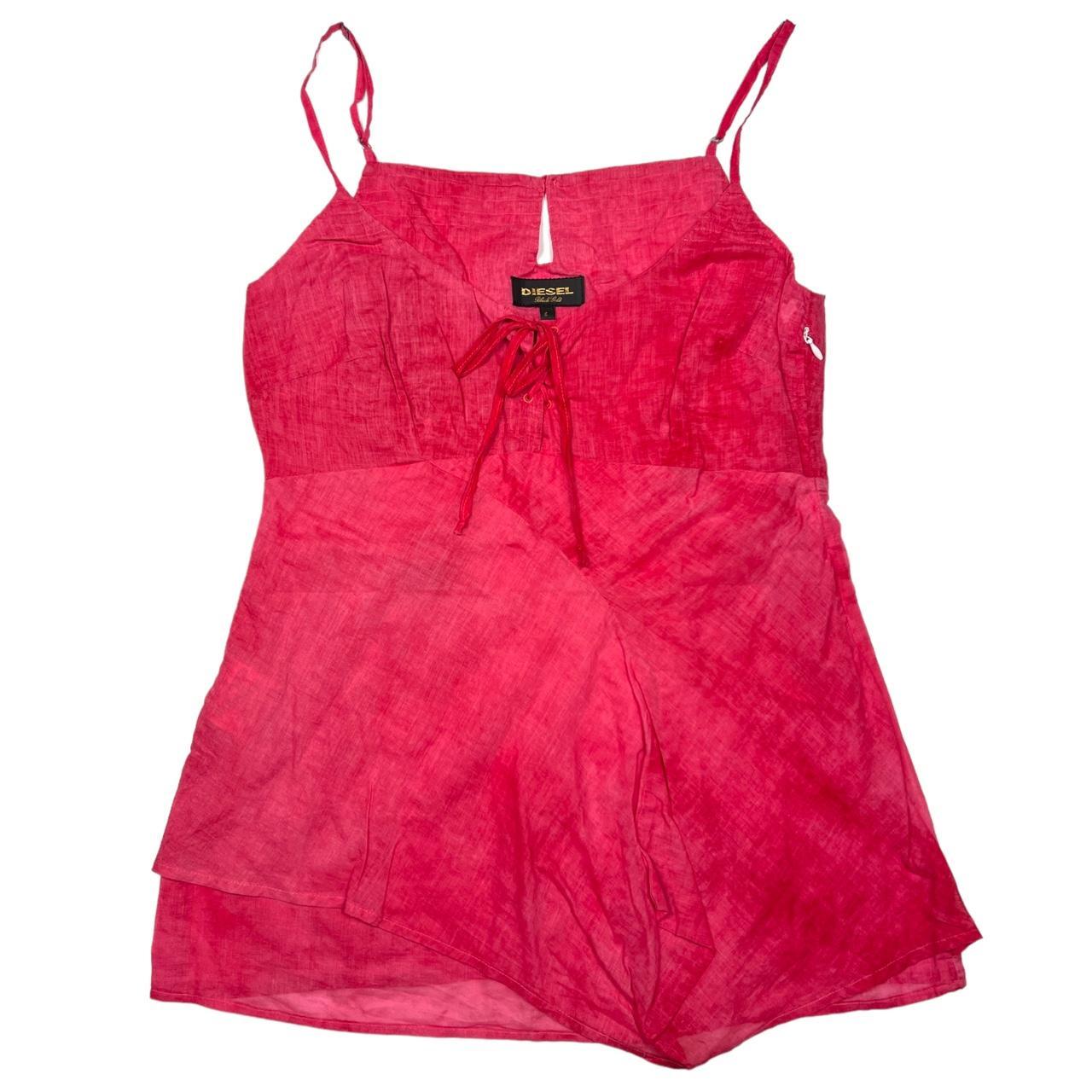 DIESEL Black Gold Label Hot Pink Babydoll Style Lace Up Blouse Cami