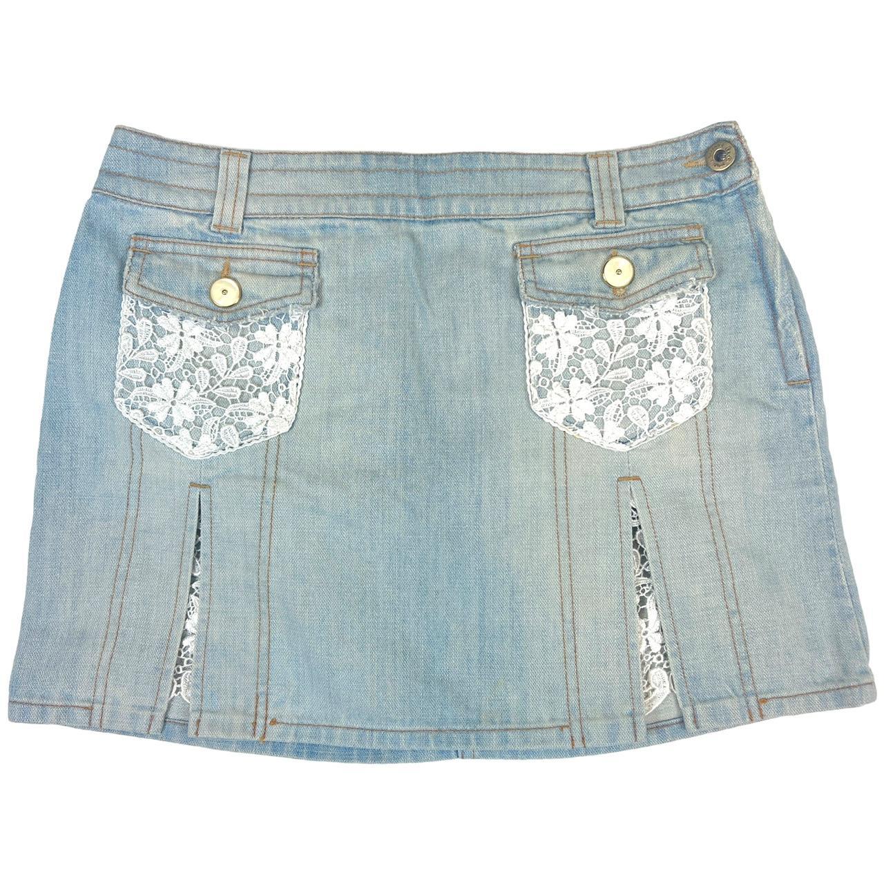 Dolce & Gabbana D&G Light Wash Denim and Lace Mini Skirt - Outfit Repeater