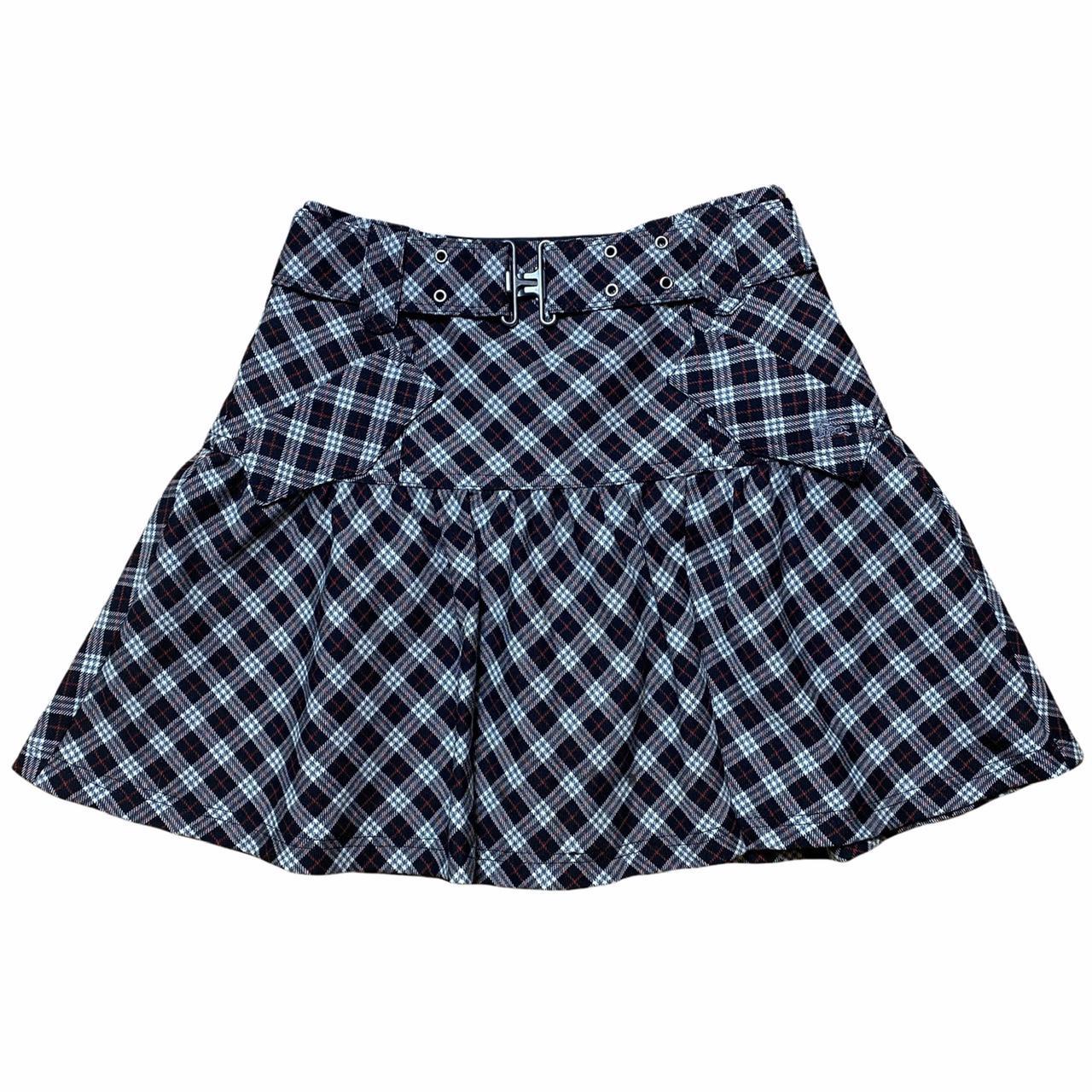 Burberry Blue Label Flared Nova Check Plaid Mini Skirt with Removable Belt