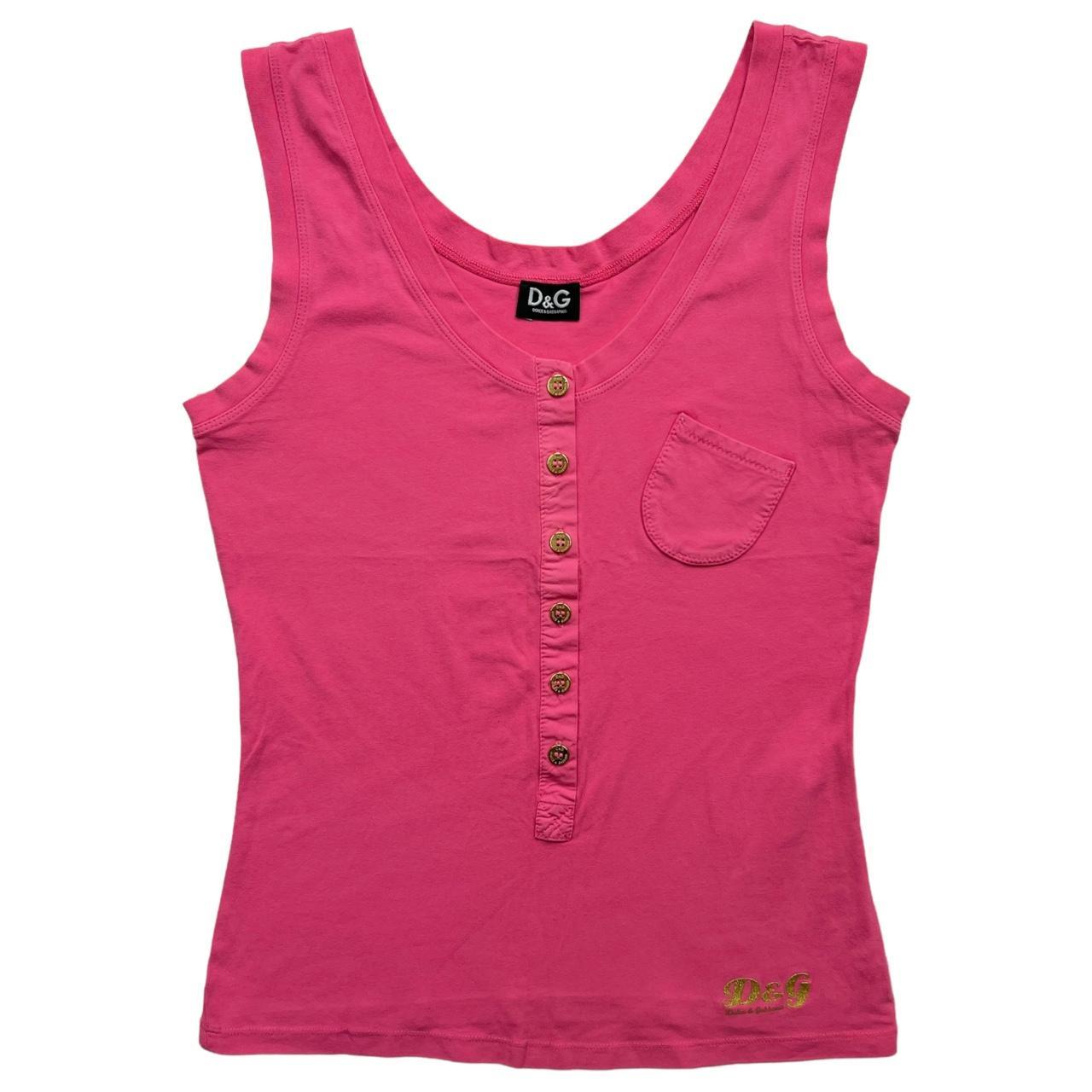 Dolce & Gabbana D&G Hot Pink Tank Top with Gold Buttons and Glitter Logo - Outfit Repeater