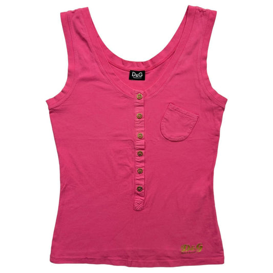 Dolce & Gabbana D&G Hot Pink Tank Top with Gold Buttons and Glitter Logo - Outfit Repeater