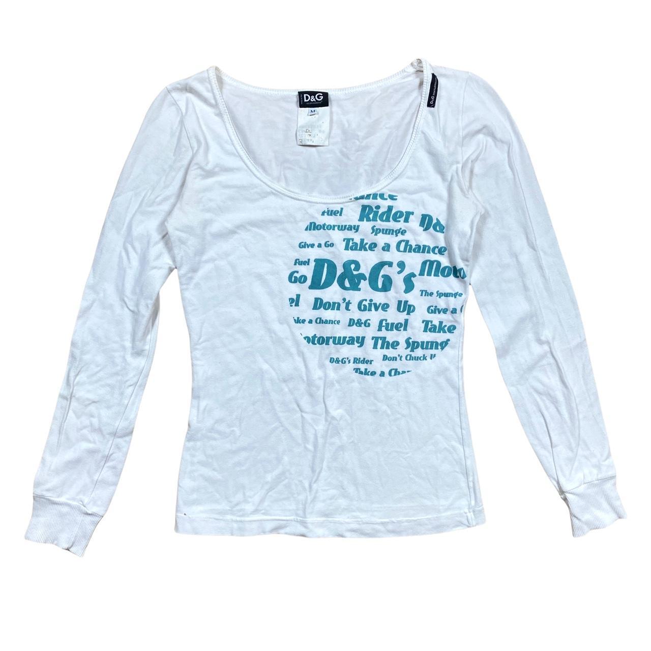 Dolce & Gabbana White & Teal Circle Logo Long Sleeve T-Shirt