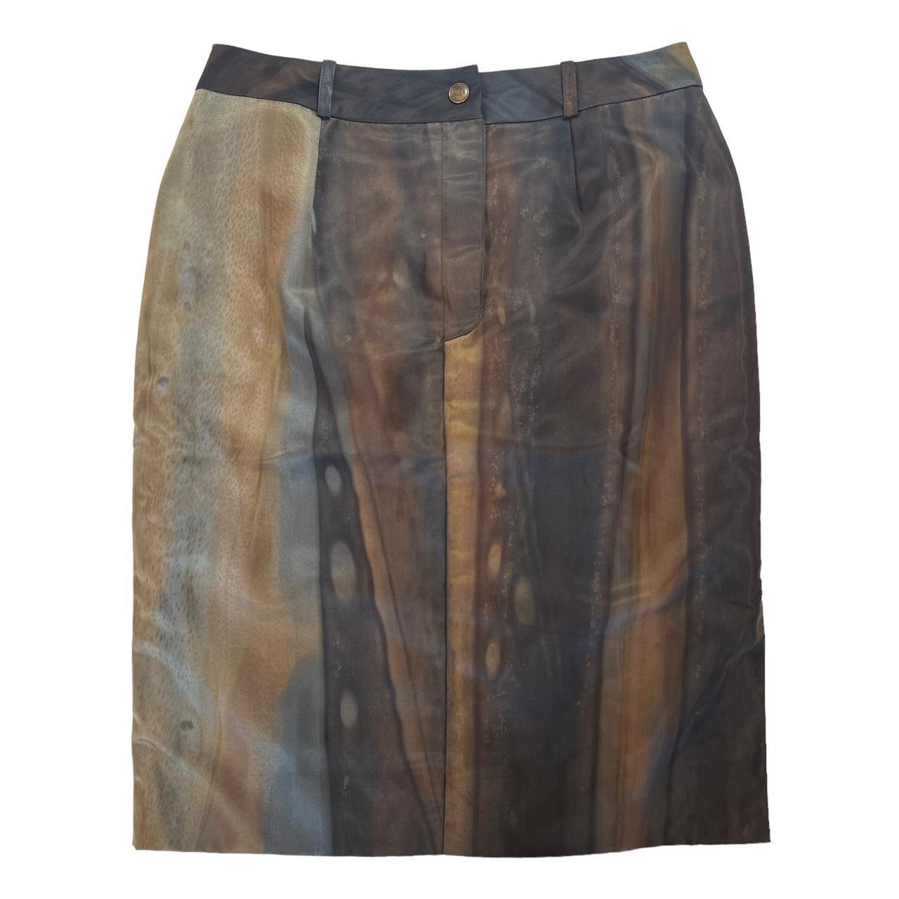 Christian Dior by John Galliano F/W 2001 Brown Printed Silk Midi Skirt - Outfit Repeater