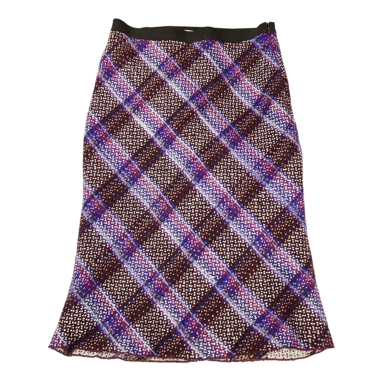 Miu Miu Purple Plaid Print Tweed Midi Skirt