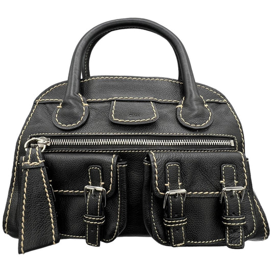 Chloé Large Black Leather Edith Bag with Contrast Stitching