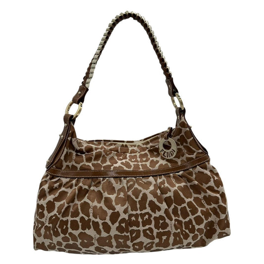 Fendi Tan Leopard Print Canvas Chef Shoulder Bag