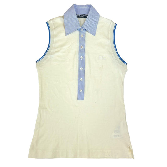Dolce & Gabbana Cream and Blue Stripe Collared Sleeveless Top