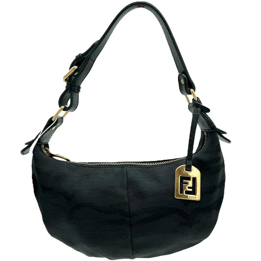 Fendi Black Tiger Print Canvas Croissant Shoulder Bag