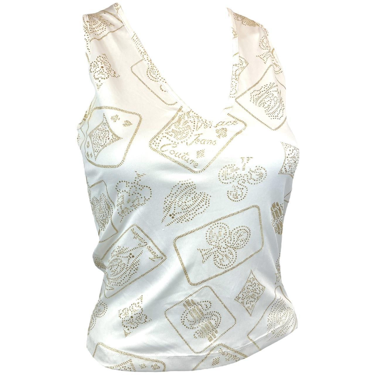 Versace Jeans Couture White and Gold Glitter Playing Card Graphic Tank Top - Outfit Repeater