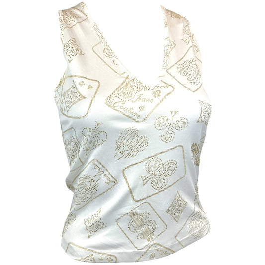 Versace Jeans Couture White and Gold Glitter Playing Card Graphic Tank Top - Outfit Repeater