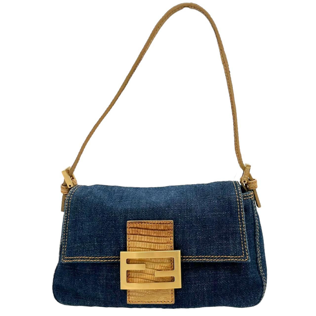 Fendi Denim & Lizard Mini Mama Baguette Shoulder Bag - Outfit Repeater