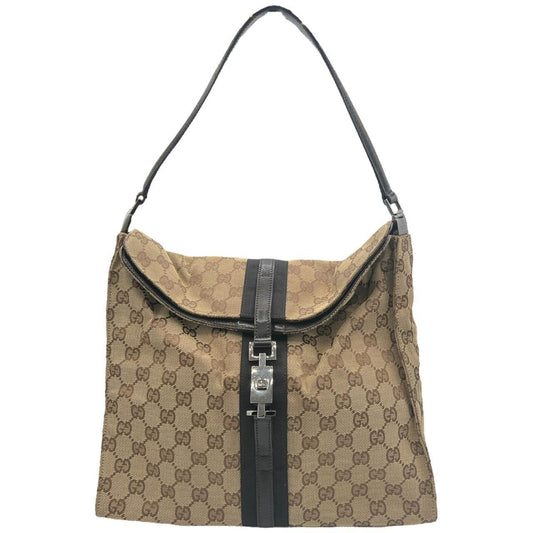 Gucci Brown Leather Monogram Fold Over Shoulder Bag