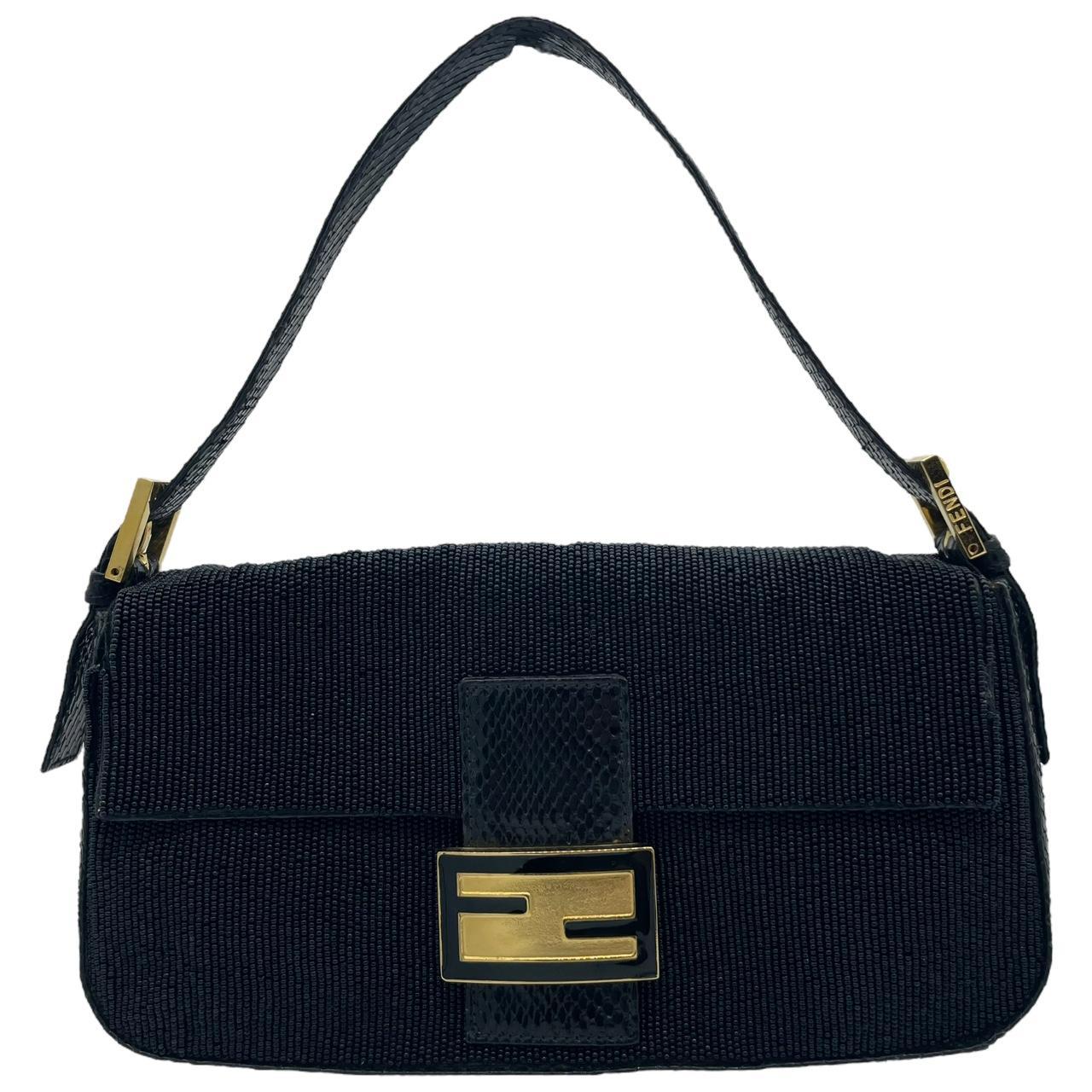 Fendi Black Python & Beaded Baguette Shoulder Bag