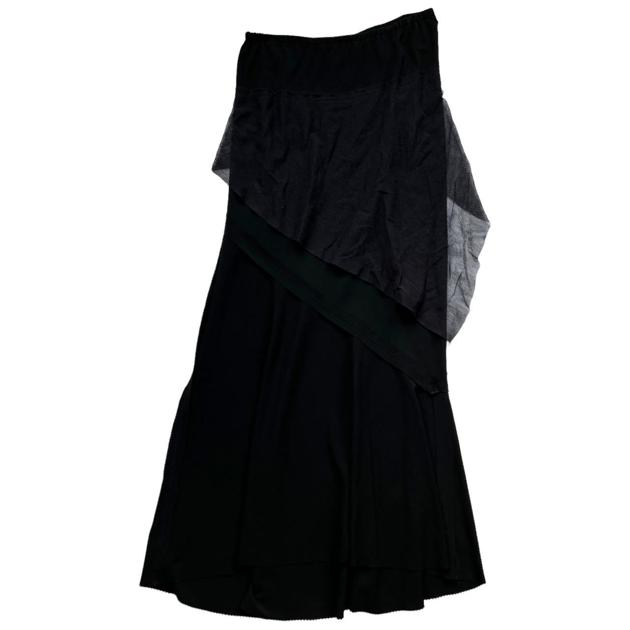 Jean Paul Gaultier JPG Black Asymmetrical Strapless Dress / Maxi Skirt with Mesh Overlay