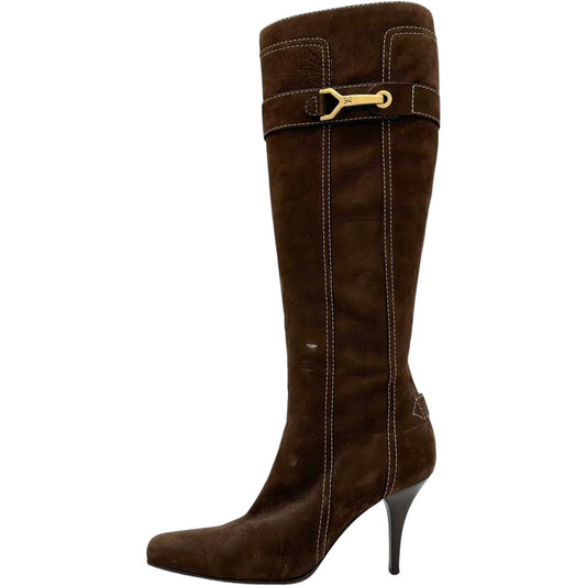 Louis Vuitton Brown Suede Knee High Heeled Boots